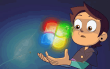 a cartoon character is holding a windows logo in her hands