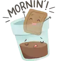 a cartoon illustration of a chocolate bar being poured into a glass with the words morning written above it