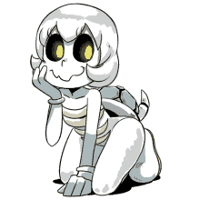 a cartoon drawing of a skeleton girl with a turtle shell on her back