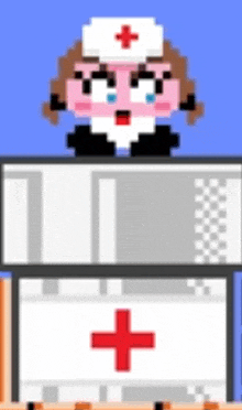 a pixel art of a nurse with a cross on her hat