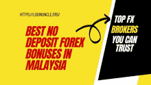 a yellow and black banner says best no deposit forex bonuses in malaysia