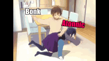 a cartoon of a man giving a girl a spanking with the words bonk and atomic written above them