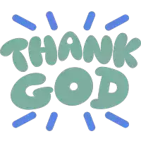 a sticker that says thank god with blue rays around it