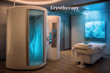 the word cryotherapy is on the ceiling of the room