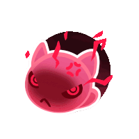 a sticker of a pink cat with a black eye