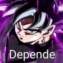 a picture of a cartoon character with a purple background and the words `` depends '' .