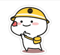 a sticker of a cartoon character wearing a hard hat and carrying a backpack