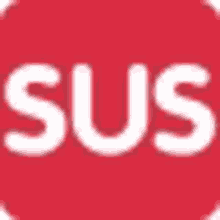 the word sus is written in white letters on a red circle .