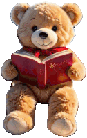 a brown teddy bear is reading a red book called " recruit "