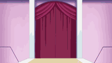 a door with a purple curtain hanging over it