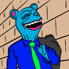 a cartoon of a bear wearing a blue shirt and green tie