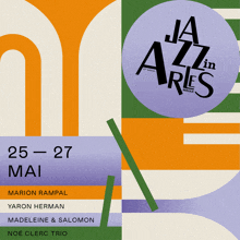 a poster for jazz in aries features a purple circle