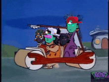 a group of cartoon characters are riding in a car with the word shadow on the bottom right