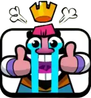 a cartoon character with a crown on his head is crying and giving a thumbs up .