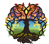 a colorful drawing of a tree with a heart shaped trunk