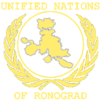 a logo for the unified nations of ronograd with a map