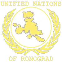 a logo for the unified nations of ronograd with a map