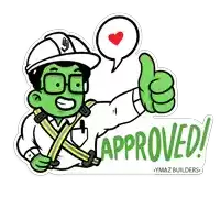 a sticker of a man giving a thumbs up with the words approved