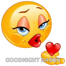 a smiley face is blowing a kiss while holding a heart and says goodnight daddy .