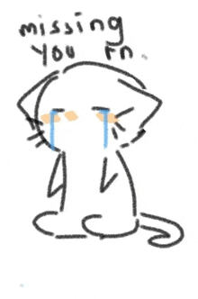 a drawing of a cat crying with the words `` missing you '' .