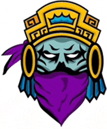 a cartoon drawing of a skull wearing a purple bandana and a crown .