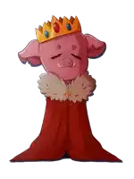 a drawing of a pig wearing a crown and a cape