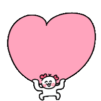 a cartoon character is holding up a large pink heart .