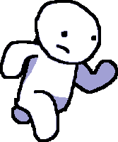 a pixel art drawing of a cartoon character with a purple leg