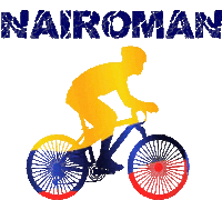 a silhouette of a person riding a bike with the name nairoman written on the bottom