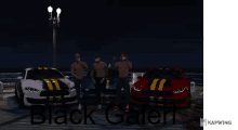 a group of men standing in front of cars with the words black galeri written on the bottom