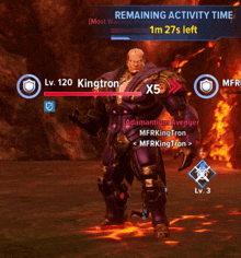 a screenshot of a video game with kingtron x5 and adamantium avenger on the screen