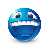 a blue smiley face with a big smile on it 's face