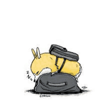 a rabbit is sleeping on top of a suitcase .