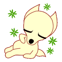 a cartoon drawing of a dog sleeping with green stars in the background