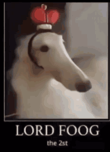 a poster of a dog wearing a crown with the words lord foog the 2st on it