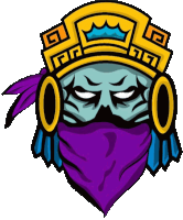 a cartoon of a skull wearing a purple bandana