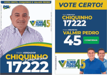 two posters for chiquinho 17222 and valmir pedro