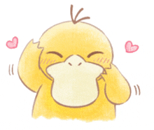 a drawing of a yellow duck with a heart behind it