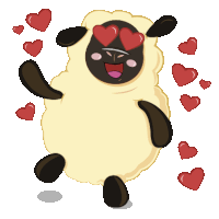 a cartoon illustration of a sheep with heart shaped eyes