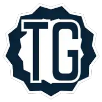 a blue and white logo with the letter tg in the center