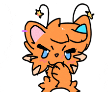 a drawing of an orange cat with blue eyes and stars on its ears