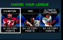 choose your league screen for a video game with three players