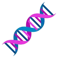 a blue and purple dna molecule is shown on a white background