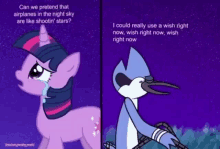 twilight sparkle from my little pony crying next to a regular show character