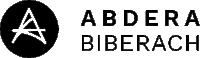 a black and white logo for abdera biberach with a letter a in a circle