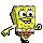 spongebob squarepants is holding a yellow key in his hand and waving .