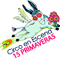 a drawing of a donkey with flowers and the words circo en escena 15 primaveras below it