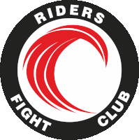 a logo for riders fight club with a red wave