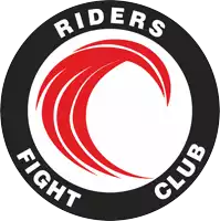 a logo for riders fight club with a red wave