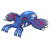 a pixel art drawing of a blue and red pokemon flying on a white background .